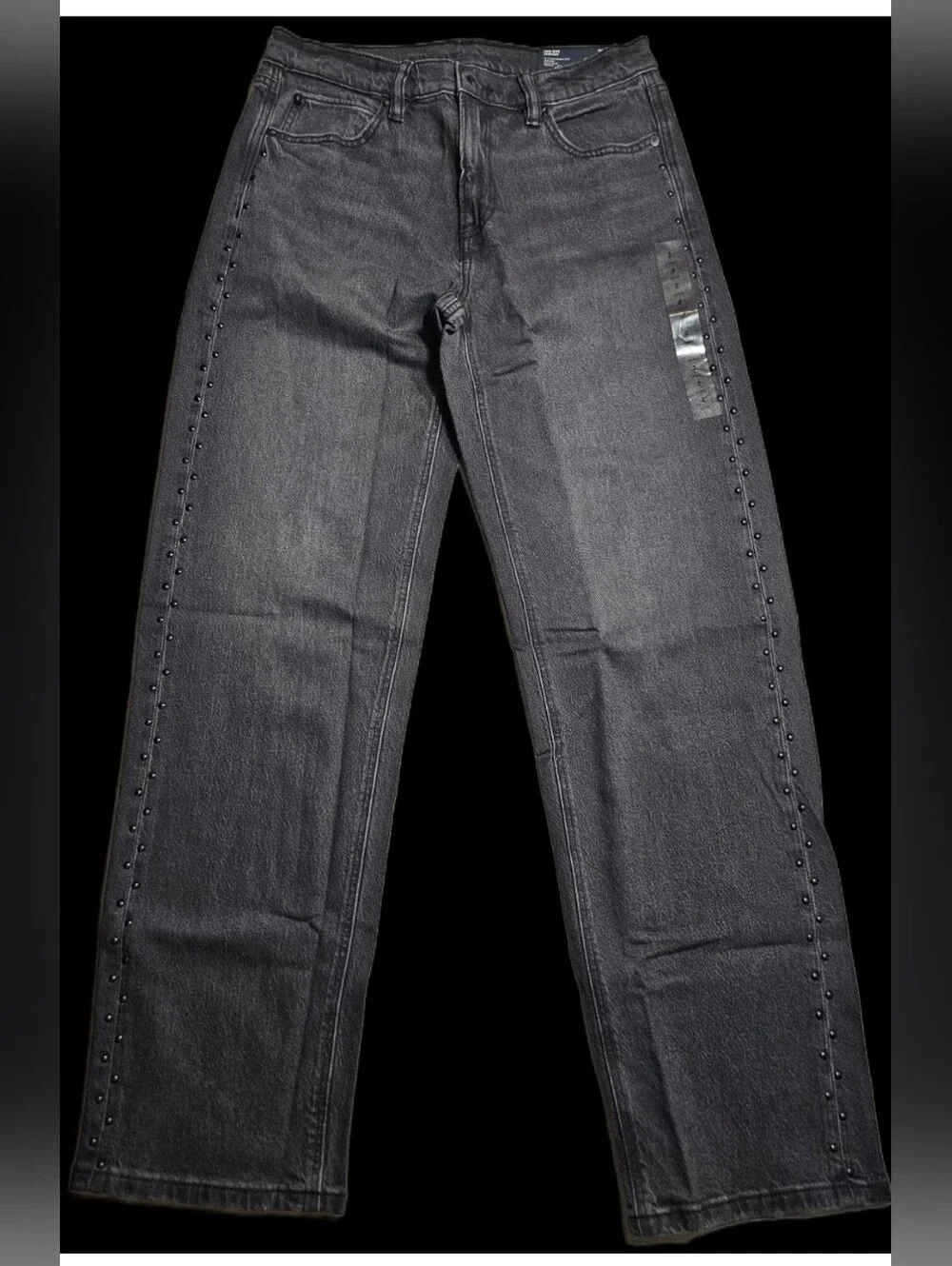 NWT American Eagle Ex-Boyfriend Jeans Black Studded Low-Rise Size 2 Long